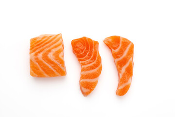 Salmon raw sashimi on white background