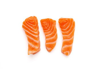 Salmon raw sashimi on white background