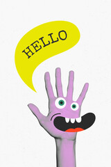 Zine image zine art pop trend collage of human hand wave hello greeting gesture bubble non-verbal communication speech arm