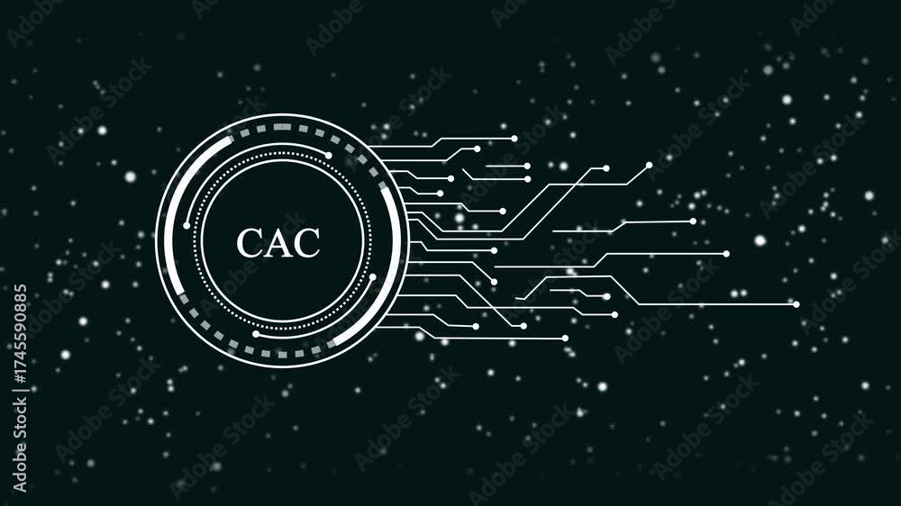 Wall mural futuristic h u d circle with c a c text and digital network lines on dark starry background technolo