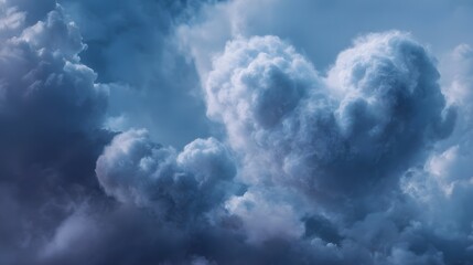 A large heart shaped cloud formation is highlighted against a dramatic moody sky evoking feelings of romance and wonder