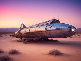 This is an image of old submarine in the desert layers cartoonish colorful scene creative movement gesture elements style figure design emotion depth backgrounds composition illustration