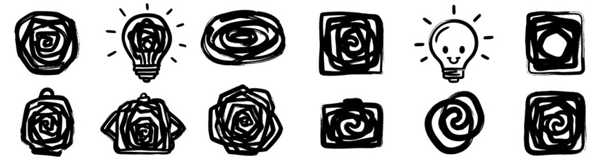 Abstract Idea Generation and Creative Thinking Symbols in Brush Stroke Style: A Visual Representation of Innovation, Problem Solving, and Design Solutions for Business, Education, and Artistic Project
