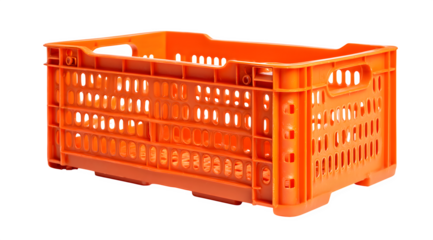 Durable orange plastic crate designed for efficient storage and transport, ideal for agriculture, retail, and industrial applications