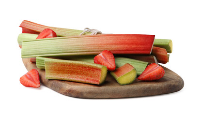 Pieces of rhubarb and strawberry isolated on white