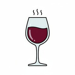 A simple illustration of a glass filled with deep red wine with steam rising from the surface