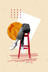 Banner trendy poster image collage of anonym girl invisible body sit chair indoor comfort...