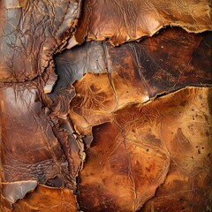Aged leather, layered and fragmented.  Textured, deep browns and copper tones