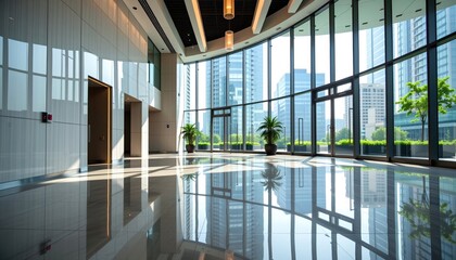 Close-Up Cleaning of Hands in a Sleek Modern Office Lobby Bright and Reflective Environment