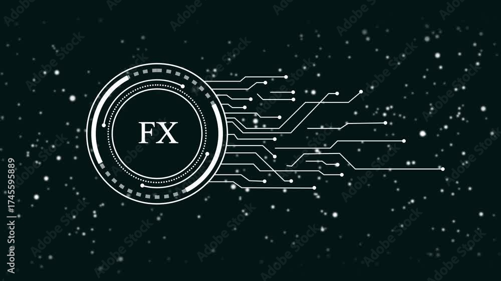 Wall mural futuristic f x logo animation with digital circuit lines and particles on dark background for financ