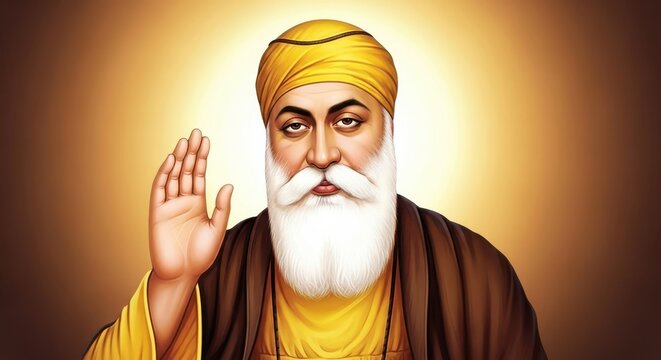 Guru nanak dev ji portrait peaceful blessing gesture spiritual enlightenment religious figure