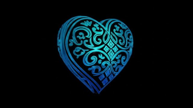 Glowing heart shape with intricate pattern on black background