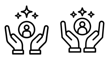 Vector art of customer retention icon with hands holding a person with stars vector line art