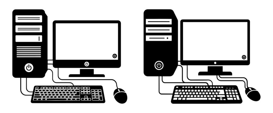 black computer setup, keyboard, mouse, monitor clip art preview