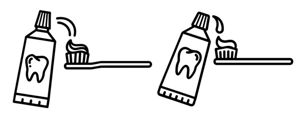 Vector art of two tubes of toothpaste and two toothbrushes dental hygiene concept