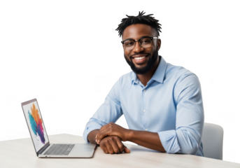 Man with laptop isolated on transparent background