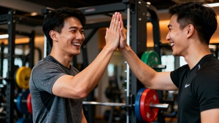 헬스장에서_하이파이브하는_트레이너와_회원