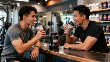 헬스장프로틴쉐이크마시는트레이너와회원