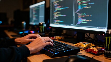 밤샘코딩공부하는학생의손