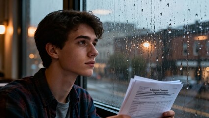 창가에서수강신청고민하는학생