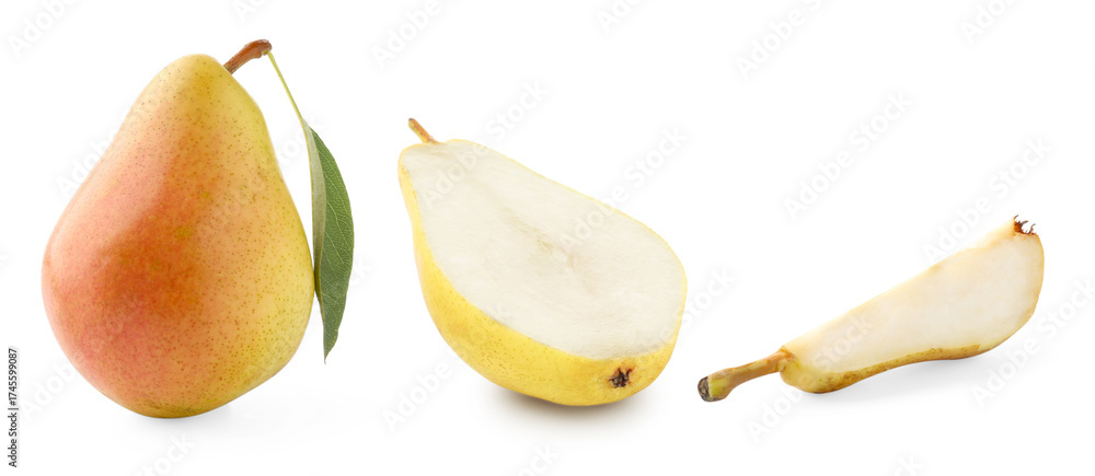 Canvas Prints yellow pear. whole and sliced isolated on white