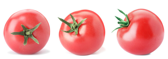 Fresh ripe tomatoes isolated on white, set