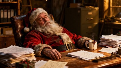 피곤한산타클로스크리스마스이브책상에서잠든모습