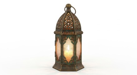 Obraz premium Ornate Antique Metal Lantern with Glowing Light
