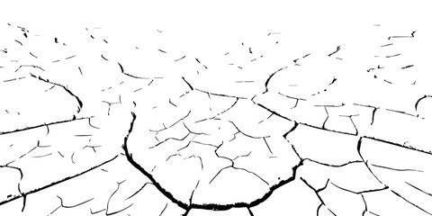 Black and white cracked dry soil texture background. Abstract drought land surface pattern showing arid earth and parched ground symbolizing climate change, heatwave, and environmental degradation.