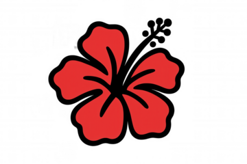 Red hibiscus flower vector icon artwork on transparent background, tropical plant blooming in vibrant color, simple flat design