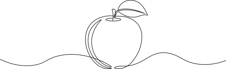 One line drawing of apple. Minimalist continuous line art of single apple fruit