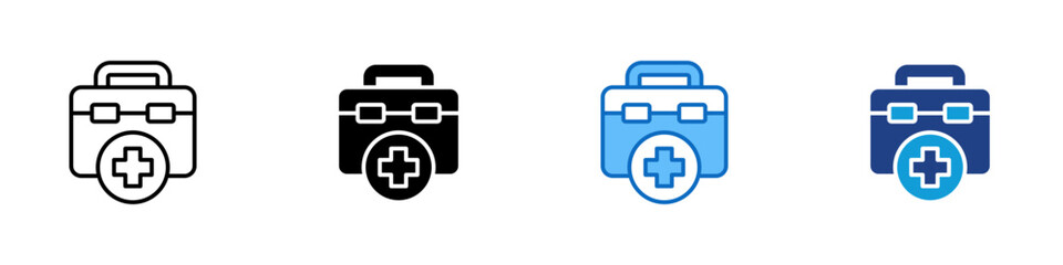 First Aid Kit Multiple Style Icon Design Vector - medical box with a cross symbol representing emergency care and first aid support