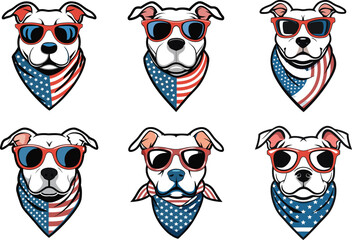 Cool Pitbull dog wearing sunglasses and American flag bandana