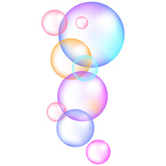 Colorful iridescent bubbles with glossy rainbow reflections and soft light glow.