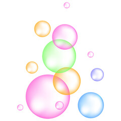 Colorful iridescent bubbles with glossy rainbow reflections and soft light glow.
