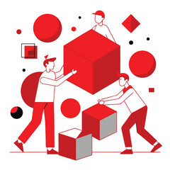 Three dimensional cartoon illustration of a man and woman holding red christmas gift boxes as holiday presents