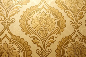 Fototapeta premium Intricate damask pattern wallpaper in gold and beige tones