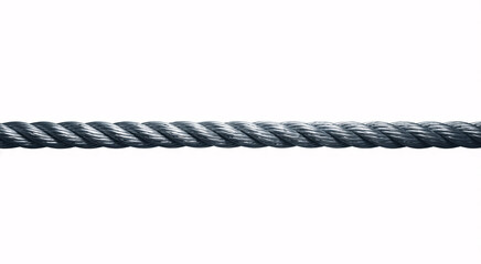 A thick, dark grey steel cable rope isolated on white background, showing its braided texture and metallic sheen
