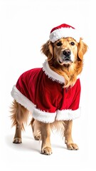 Golden Retriever Dog Dressed in Santa Outfit with Santa Hat