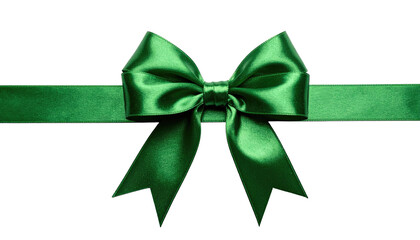 Elegant Green Satin Bow with Ribbon Isolated on White Background