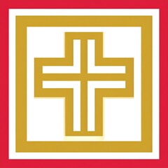 Fototapeta premium Golden cross emblem in red border