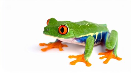 Fototapeta premium Vibrant Red Eyed Tree Frog Isolated on a Clean White Background.