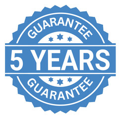 Blue five years guarantee badge, quality warranty vector emblem for product reliability assurance and long-term customer security