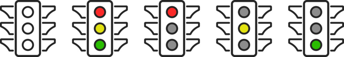 red yellow green traffic light signal set vector design
