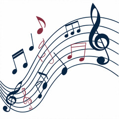 Vector illustration of musical notes and musical scale in the form of a wave. Element for design on a musical theme.