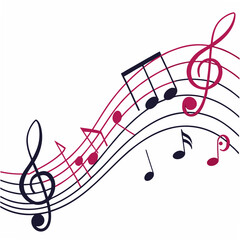 Vector illustration of musical notes and musical scale in the form of a wave. Element for design on a musical theme.