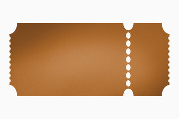 Bronze ticket template. Empty copper coupon blank with ticket number and barcode. Vector illustration on white background