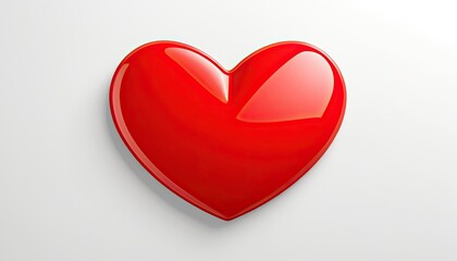 Glossy, vibrant red heart on white background