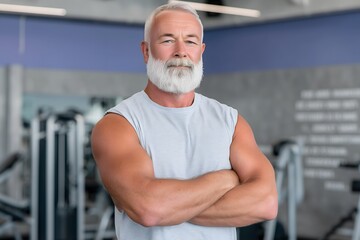 Senior Man with Arms Crossed at Gym