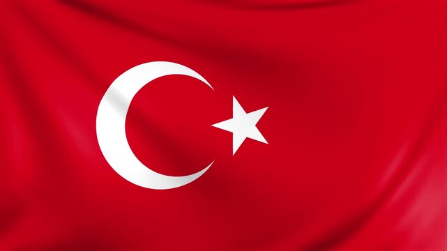 3D animation of the national flag of Turkey waving in the wind, featuring red background with a white star and crescent, symbolizing unity and heritage.